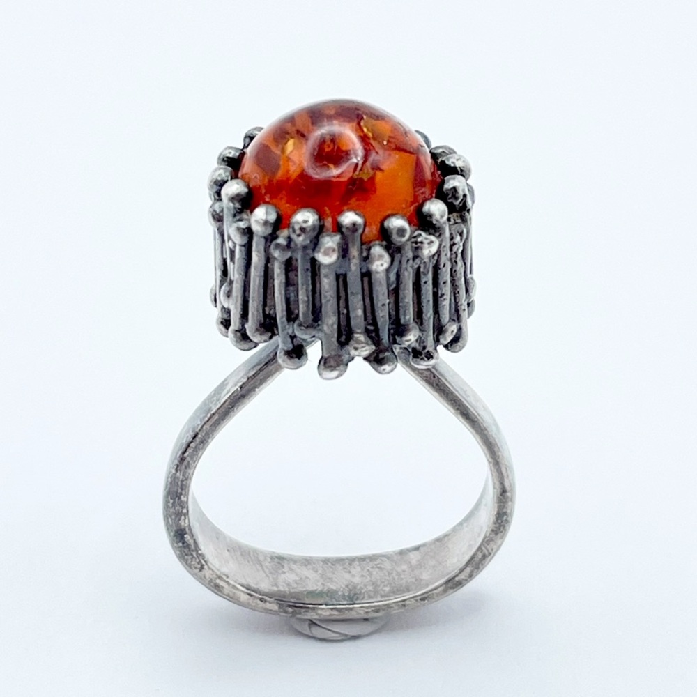 Einer Fehrn Amber Ring Denmark 925S Sterling Silver Modernist Scandinavian EF